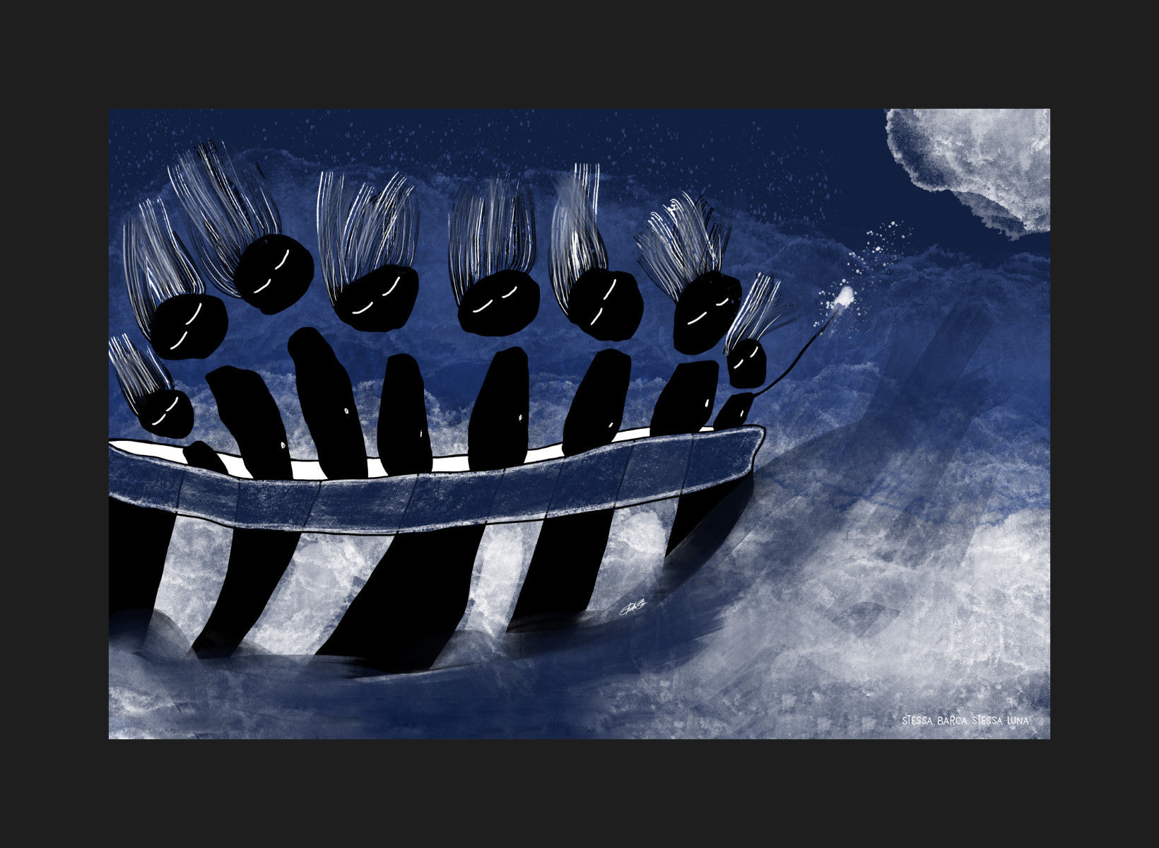 Stessa barca stessa luna - Grafica digitale su magnete