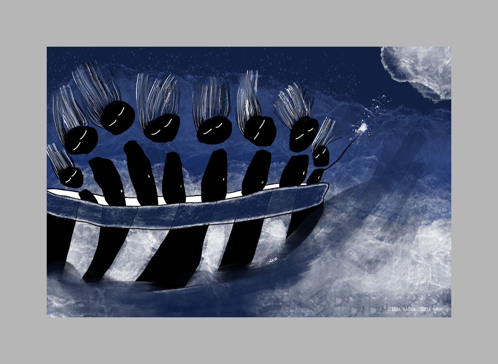 Stessa barca stessa luna - Grafica digitale su magnete
